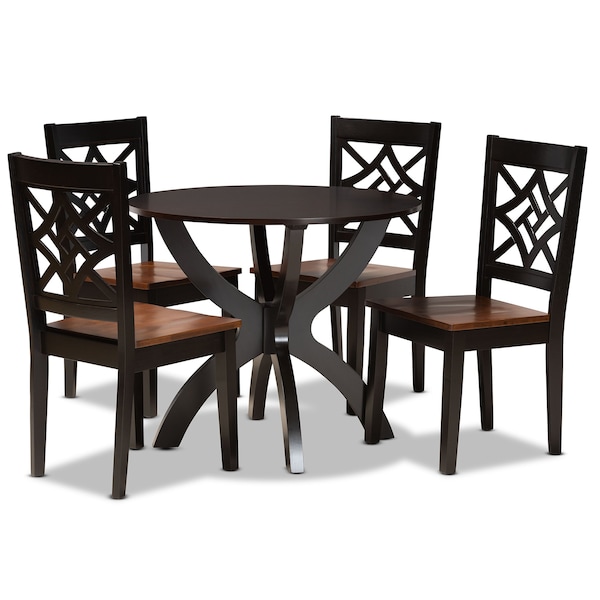 Baxton Studio Anila Modern and Contemporary Two-Tone Dark Brown and Walnut Brown Finished Wood 5-Piece Dining Set 179-11389-10902-Zoro - main